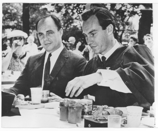 Hazar Imam with Prince Aly Salomone Khan at the Graduating Ceremony at Harvard 1959-06-11